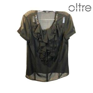 oltre Women's Victorian Sheer Ruffle Short Sleeve Blouse
